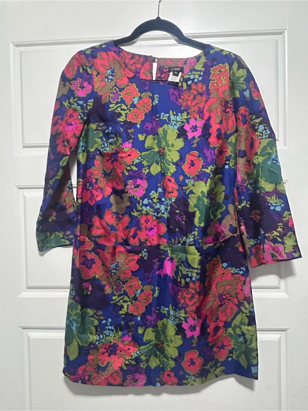 J. Crew Jules Ashbury Floral Silk Dress with Bright Multi-Color Blooms